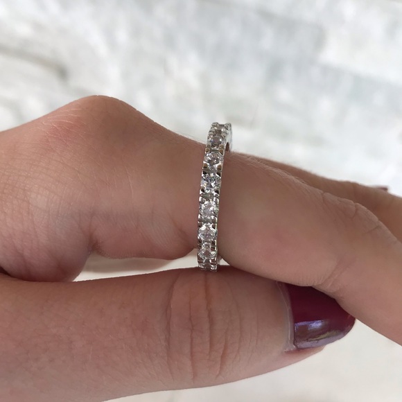 Sterling Silver 4 Prong Round Eternity Band Ring - Picture 5 of 7